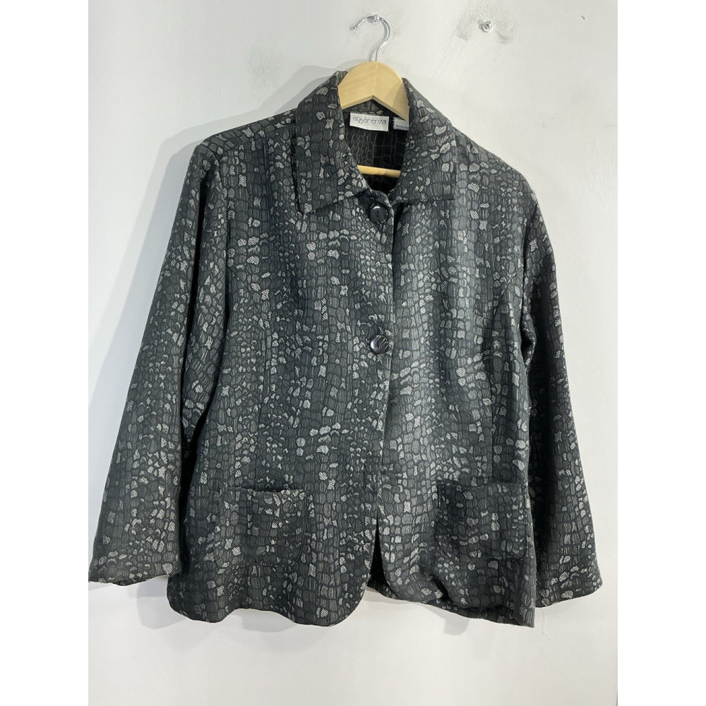 Womans Apparenza Blazer Jacket Large Black Gray 2 Button Up Front